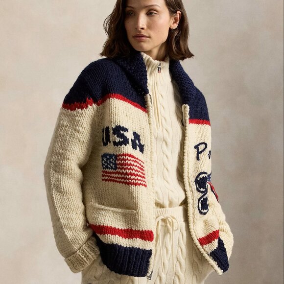Polo Ralph Lauren 2026 Team USA Olympic Hand-Knit Wool Cardigan M Artisan Signed - Picture 13 of 17